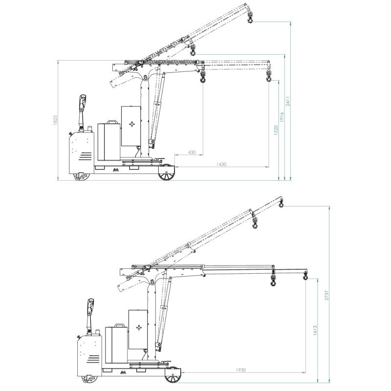 Grue d'atelier porte-à-faux motorisée rotation manuelle du mât à 270º